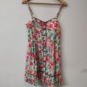 Katia Corset Style Flower Pink Blue Dress Size Large Lined Adjustable Coquette